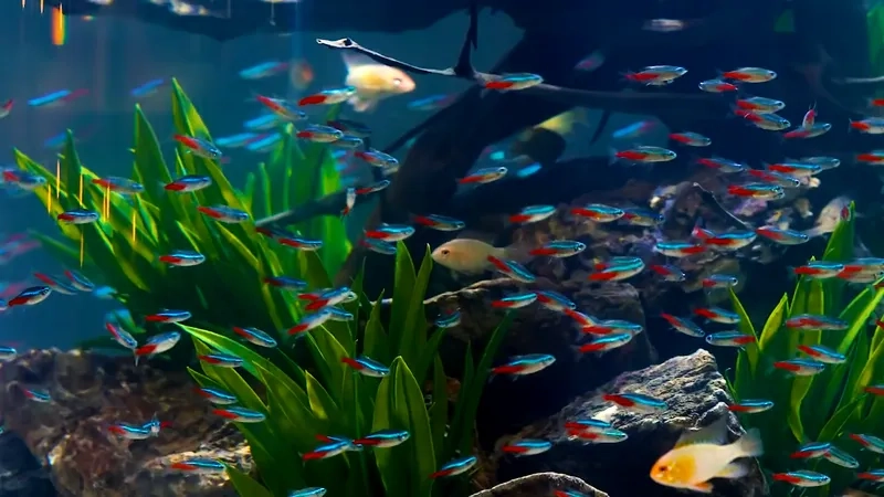 Cá neon xanh ánh lam dịu mát cho hồ thủy sinh