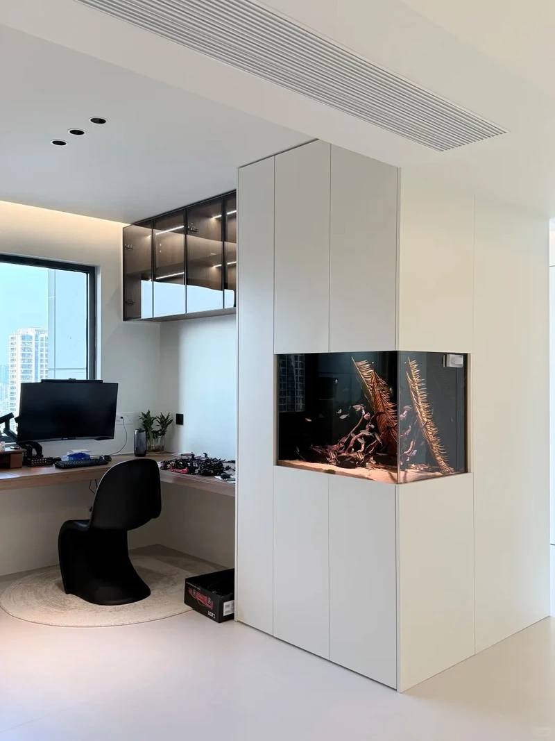 Mẫu bể cá âm tường thủy sinh xanh mát thư giãn