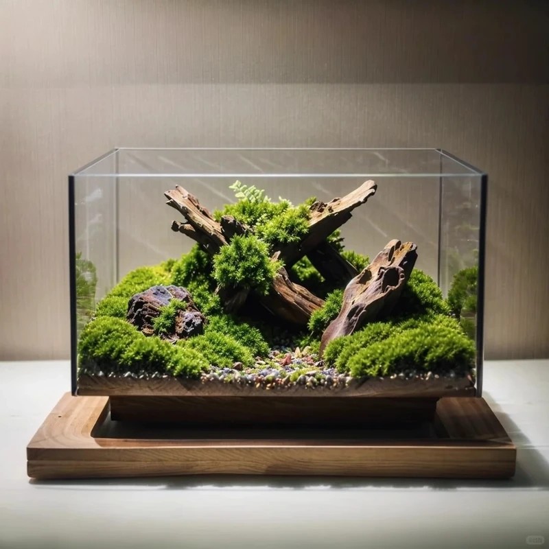 Decor không gian sống bằng hồ thủy sinh rêu trang trí