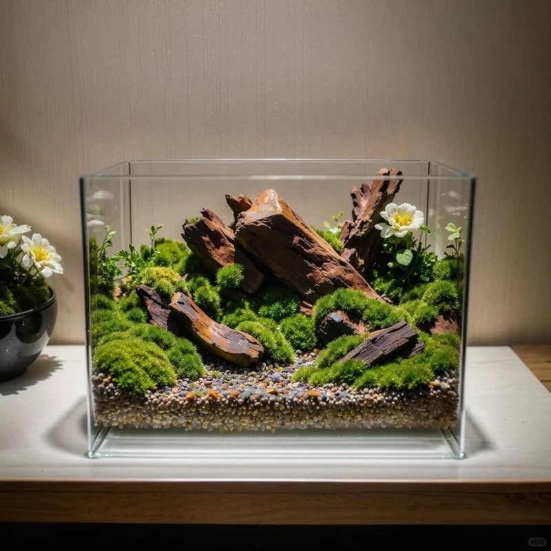 Khung cảnh rừng xanh trong hồ thủy sinh rêu phong cách rừng