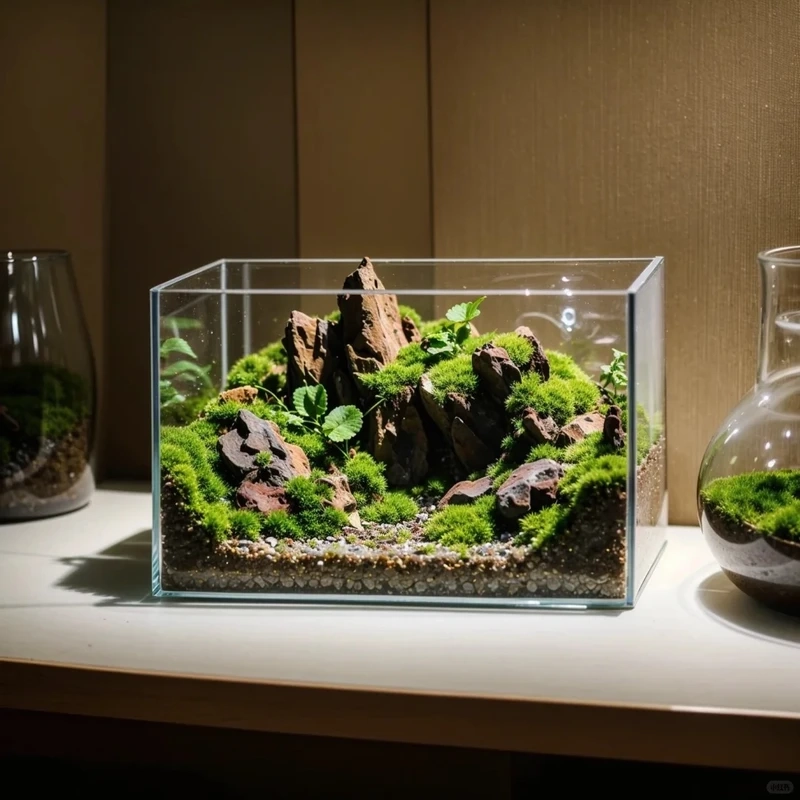 Không gian thư giãn với hồ thủy sinh rêu xanh mát